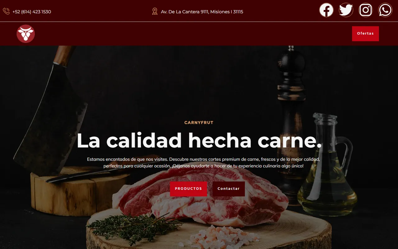 Página de inicio de Carnyfrut con su catálogo de cortes